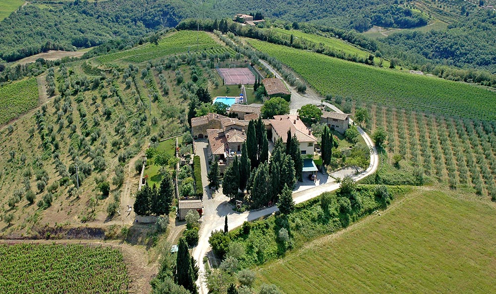 Luftaufnahme des Weinguts. Foto: Quercia al Poggio