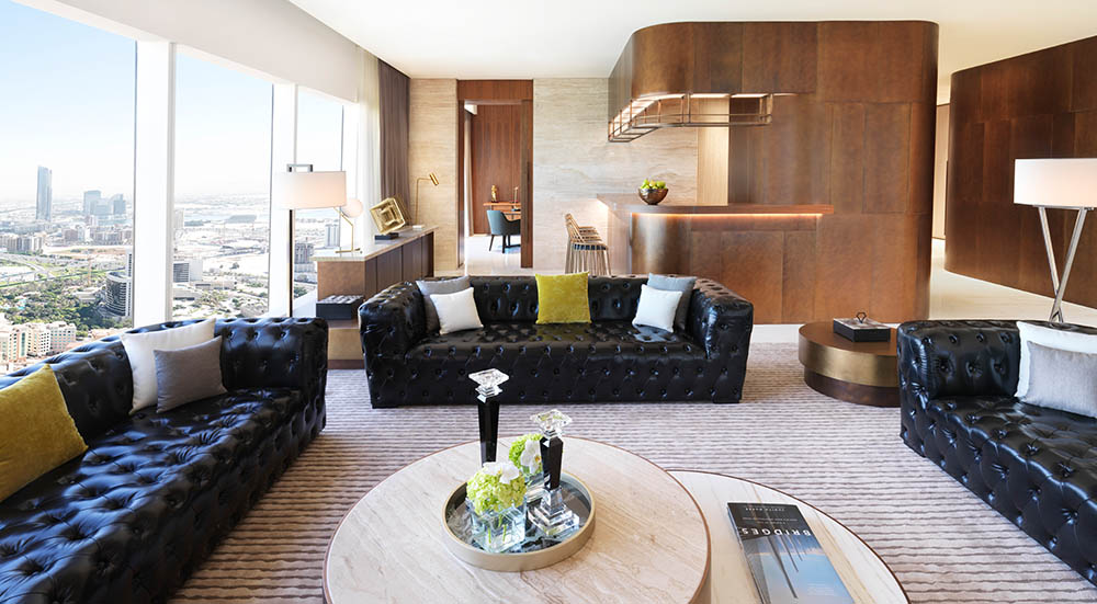 Wohnraum der Imperial Suite: 553 Quadratmeter Sofitel-Experience. Foto: Sofitel Dubai The Obelisk
