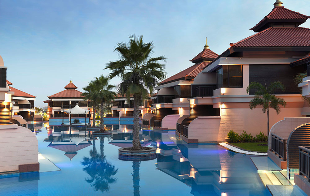 Die Villen entlang der Lagune: begehrt und stets Zugang aus dem Zimmer! Foto: Anantara The Palm-Dubai Resort