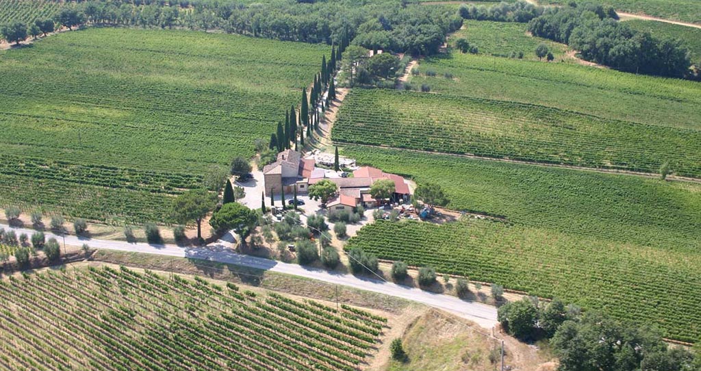 Luftaufnahme des Weinguts. Foto: Poderi Boscarelli